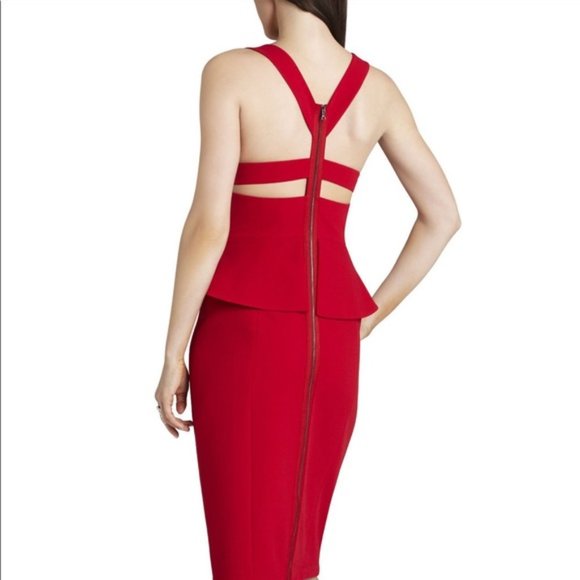 BCBGMAXAZRIA RED ALENA PEPLUM DRESS NWT Size 4 - Picture 2 of 5